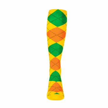 Mens Over the Calf Argyle Sock Yellow, Orange and Lime Green 360 View