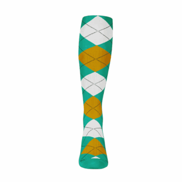 Mens Over the Calf Argyle Sock Teal, Gold and White 360 View