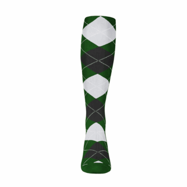 Mens Over the Calf Argyle Sock Dark Green, Black and White 360 View