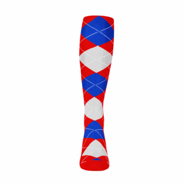 Mens Over the Calf Argyle Sock Red, White and Royal Blue 360 View