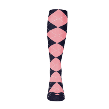 Mens Over the Calf Argyle Sock Navy and Pink 360 view