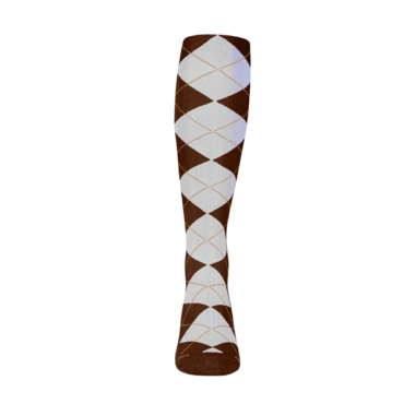 Mens Over the Calf Argyle Sock Brown and White 360 View