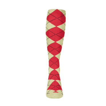 Mens Over the Calf Argyle Sock Natural and Red 360 View
