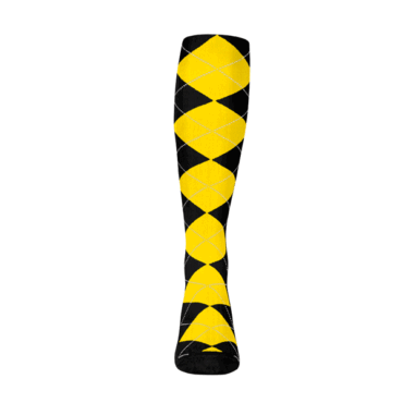 Mens Over the Calf Argyle Sock Black and Yellow 360 View