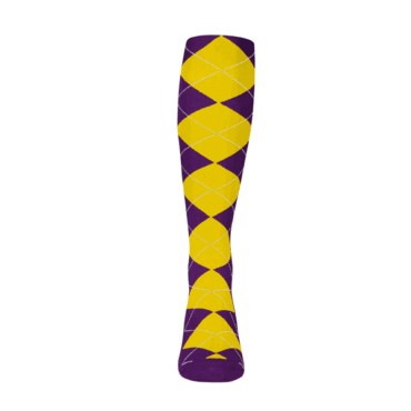 Mens Over the Calf Argyle Sock Purple and Yellow 360 View
