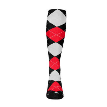 Mens Over the Calf Argyle Sock Black, Red and White 360 View