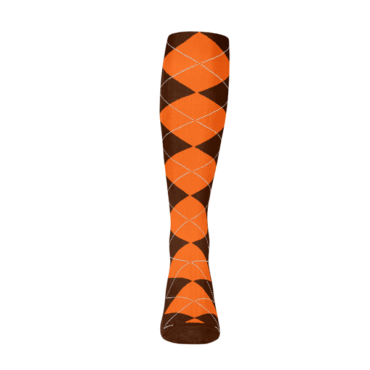 Mens Over the Calf Argyle Sock Brown and Orange 360 View