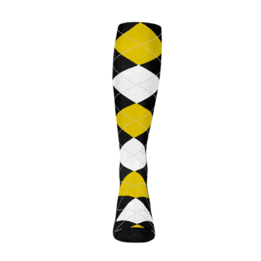 Mens Over the Calf Argyle Sock Black, Yellow and White 360 View