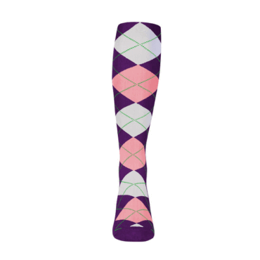 Mens Over the Calf Argyle Sock Purple, Pink and White 360 View