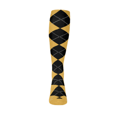Mens Over the Calf Argyle Sock Gold and Black 360 View