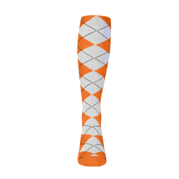 Mens Over the Calf Argyle Sock Orange and White 360 View