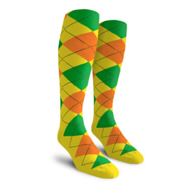 Mens Over the Calf Argyle Socks Yellow, Orange and Lime Green