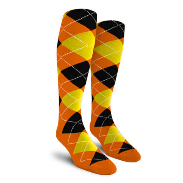 Mens Over the Calf Argyle Socks Orange, Yellow and Black