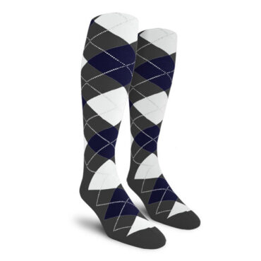 Mens Over the Calf Argyle Socks Charcoal, Navy and White