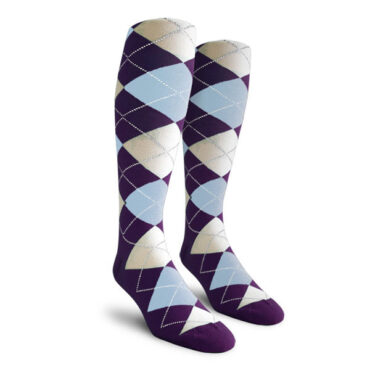 Mens Over the Calf Argyle Socks Purple, Light Blue and White