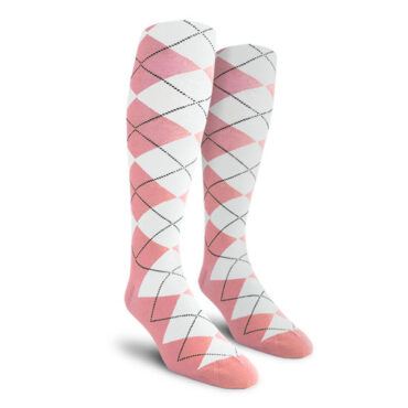 Mens Over the Calf Argyle Socks Pink and White