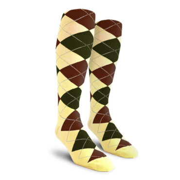 Mens Over the Calf Argyle Socks Butter, Olive and Brown