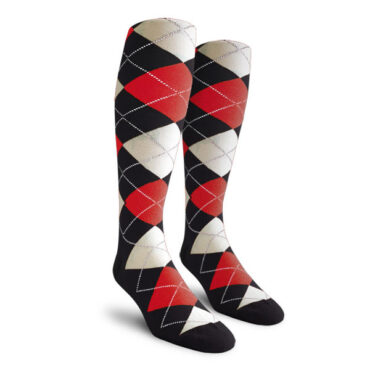 Mens Over the Calf Argyle Socks Black, Red and White