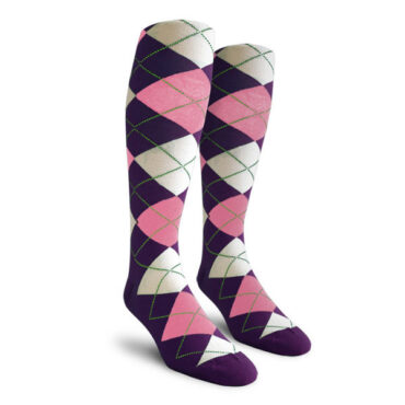 Mens Over the Calf Argyle Socks Purple, Pink and White