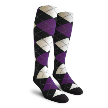 Mens Over the Calf Argyle Socks Black, Purple and White
