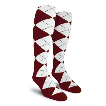 Mens Over the Calf Argyle Socks Maroon and White