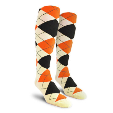 Mens Over the Calf Argyle Socks Natural, Black and Orange