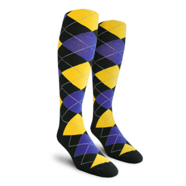 Mens Over the Calf Argyle Socks Black, Royal Blue and Yellow