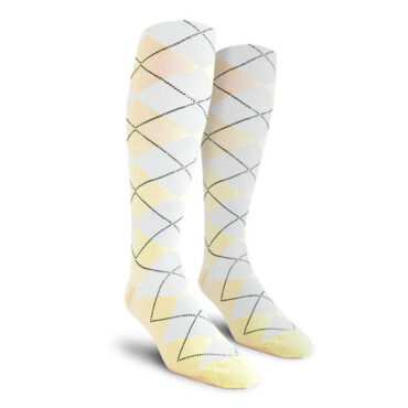 Mens Over the Calf Argyle Socks Natural and White