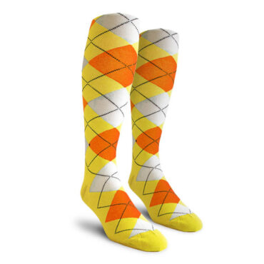 Mens Over the Calf Argyle Socks Yellow, Orange and White