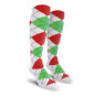 Mens Over the Calf Argyle Socks White, Lime Green and Red
