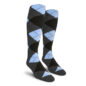 Mens Over the Calf Argyle Socks Charcoal, Black and Light Blue