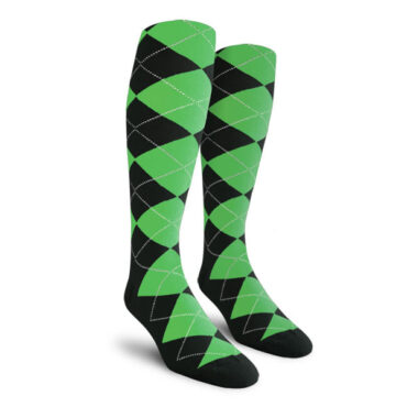 Mens Over the Calf Argyle Socks Black and Lime Green