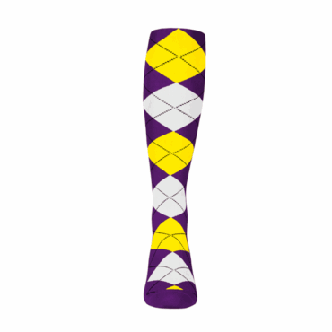 Mens Over the Calf Argyle Sock Purple, Yellow and White 360 View
