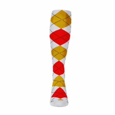 Mens Over the Calf Argyle Sock White, Gold and Red 360 View