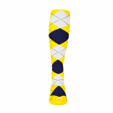Mens Over the Calf Argyle Sock Yellow, Navy and White 360 View