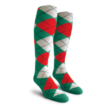 Mens Over the Calf Argyle Socks Teal, White and Red