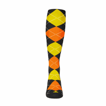 Mens Over the Calf Argyle Sock Black, Orange and Yellow 360 View