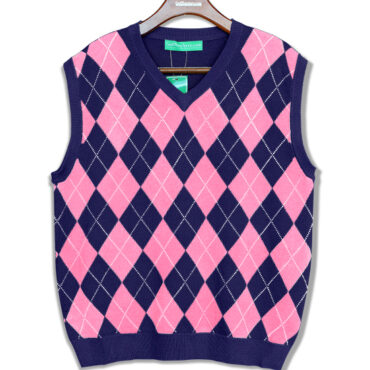 Mens Argyle Sweater Vest Navy and Pink Front
