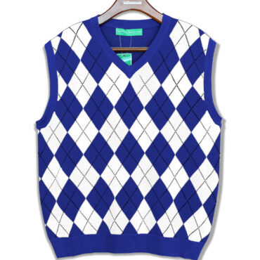 Mens Argyle Sweater Vest Royal Blue and White Front