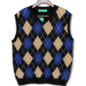 Mens Argyle Sweater Vest Black, Royal Blue and Khaki Front