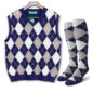 Mens Argyle Sweater Vest Navy, Taupe and White with Matching Argyle Socks