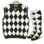 Mens Argyle Sweater Vest Olive and White Front with Matching Socks