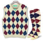Mens Argyle Sweater Vest Natural, Navy and Maroon Front with matching Argyle Socks