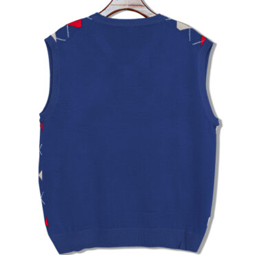 Mens Argyle Sweater Vest Royal Blue, Taupe and Red Back Solid Royal Blue